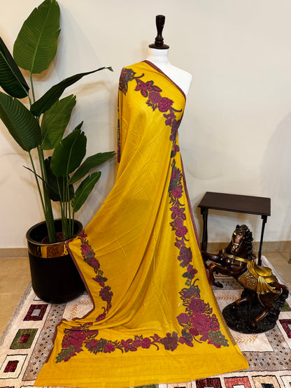 Border Kani Pashmina Shawl (Yellow)