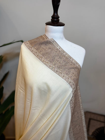 Zari Border Pashmina Shawl ( Off White )